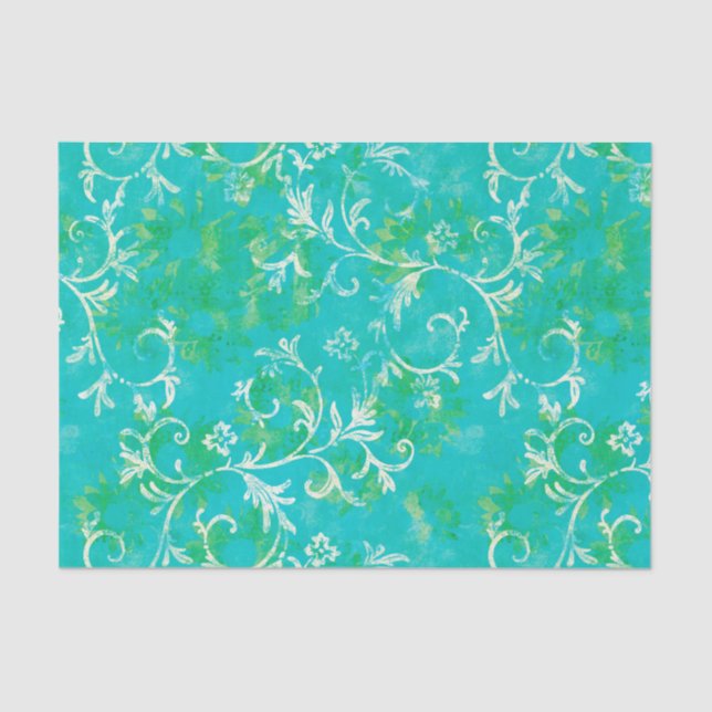Blue and Green Damask Tissue Paper (Front)