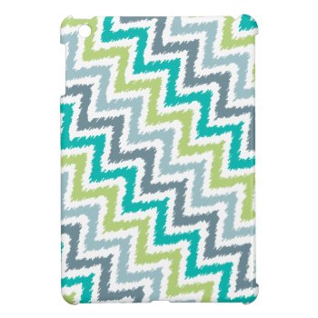 Blue And Green Diagonal Zigzag Ikat Pattern Ipad Mini Cover by heartlockedcases at Zazzle
