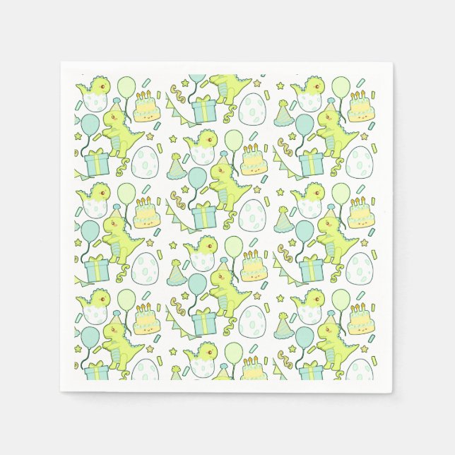 Blue And Green Dinosaur Birthday  Napkins (Front)