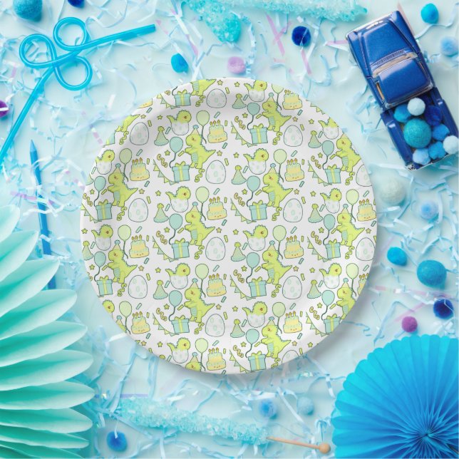 Blue And Green Dinosaur Birthday  Paper Plates (Party)