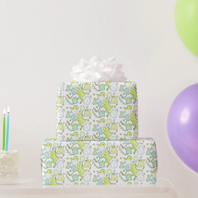 Blue And Green Dinosaur Birthday  Wrapping Paper (Party Gifts)