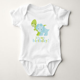 Blue and Green Dinosaurs Birthday Baby Bodysuit