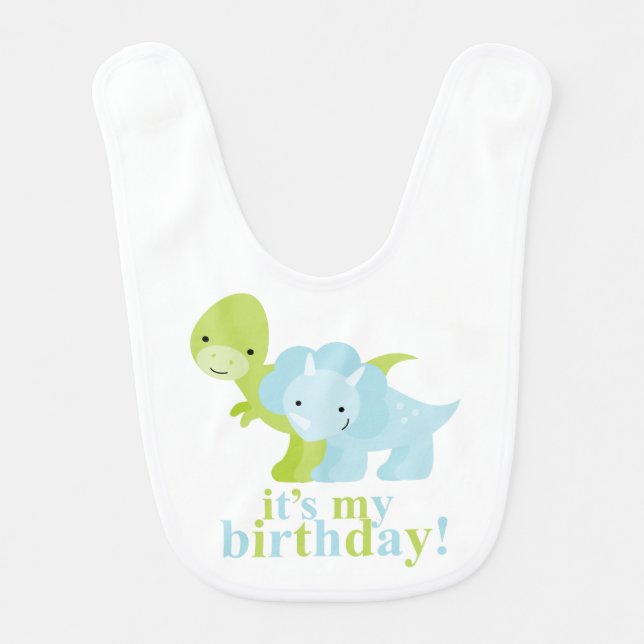 Blue and Green Dinosaurs Birthday Bib (Front)