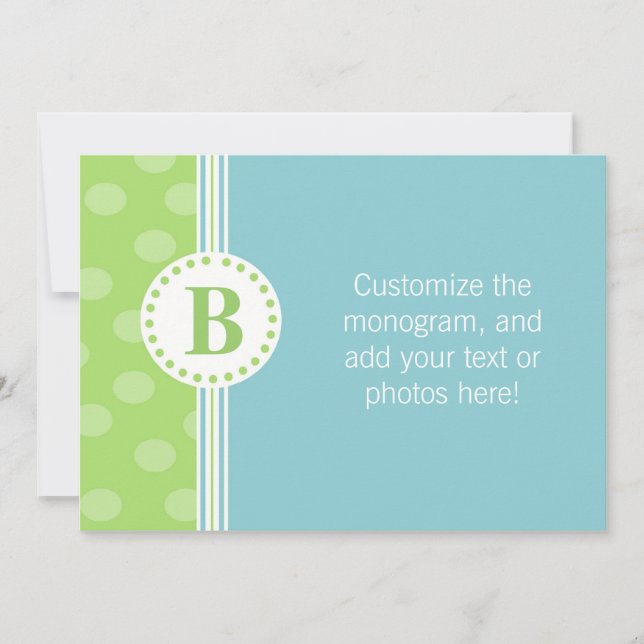 Blue and Green Dots and Stripes Custom Stationery Note Card (Front)