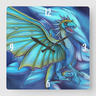 Blue and Green Dragon Square Wall Clock