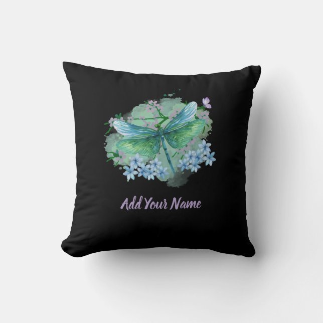 Blue and Green Dragonfly Throw Pillow (Front)