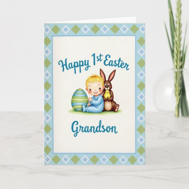 Blue And Green Easter Card (Front)