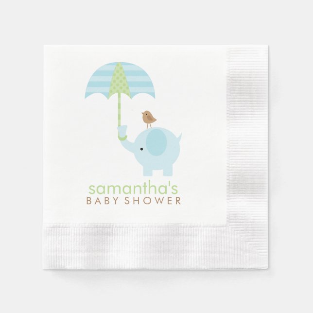 Blue and Green Elephant Baby Shower Paper Napkins (Front)