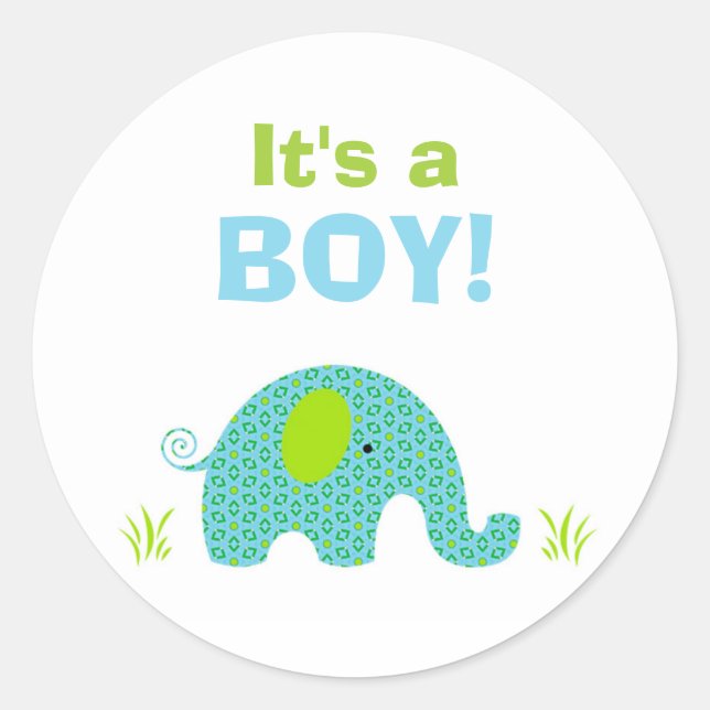 Blue and Green Elephant Baby Shower Seal (Front)