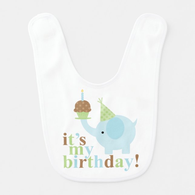 Blue and Green Elephant Birthday Bib (Front)