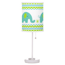 Blue and green elephant boy nursery decor table lamp