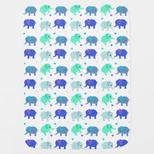 Blue and Green Elephants Baby Blanket