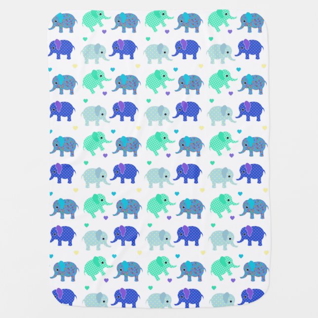 Blue and Green Elephants Baby Blanket (Front)