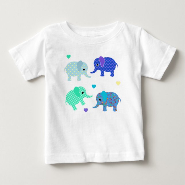 Blue and Green Elephants Baby T-Shirt (Front)