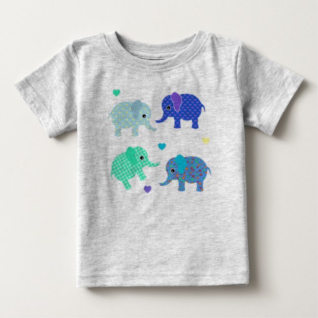 Blue and Green Elephants Baby T-Shirt (Front)