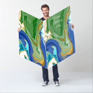 Blue and Green Faux Marble Personalized Birthday  Card