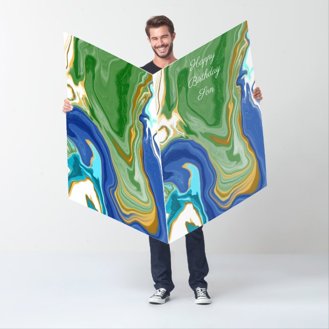 Blue and Green Faux Marble Personalized Birthday  Card (In Situ)