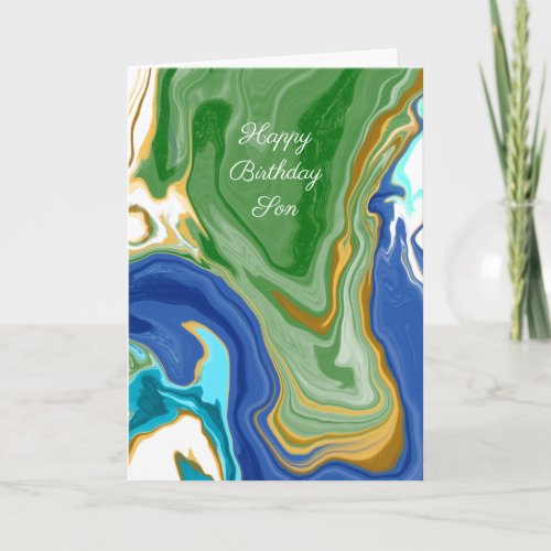 Blue and Green Faux Marble Personalized Birthday 