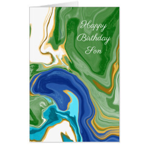 Blue and Green Faux Marble Personalized Birthday Card