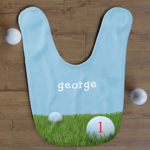 Blue and Green First Birthday Funny Golf Cute Boy Baby Bib