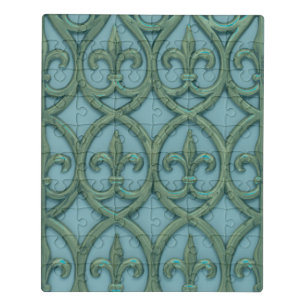 Blue And Green Fleur-de-lis Jigsaw Puzzle