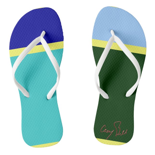 Blue and Green Flip Flops (Footbed)