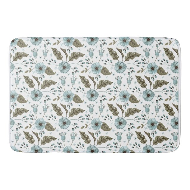 Blue and Green Floral Bath Mat (Front)