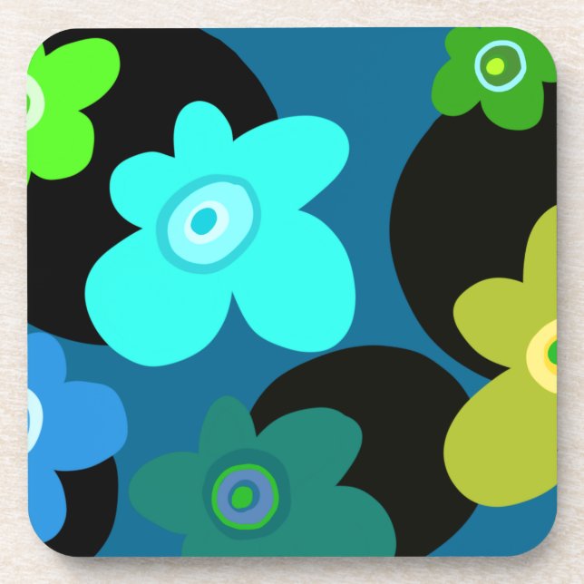 Blue and green floral beverage coaster (Front)