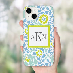 Blue and Green Floral Damask Custom Monogram Case-Mate iPhone 14 Case