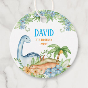 Blue and Green floral Dinosaur birthday party Favor Tags