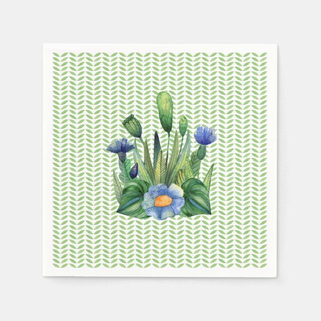 Blue And Green Floral Garden Napkins (Front)