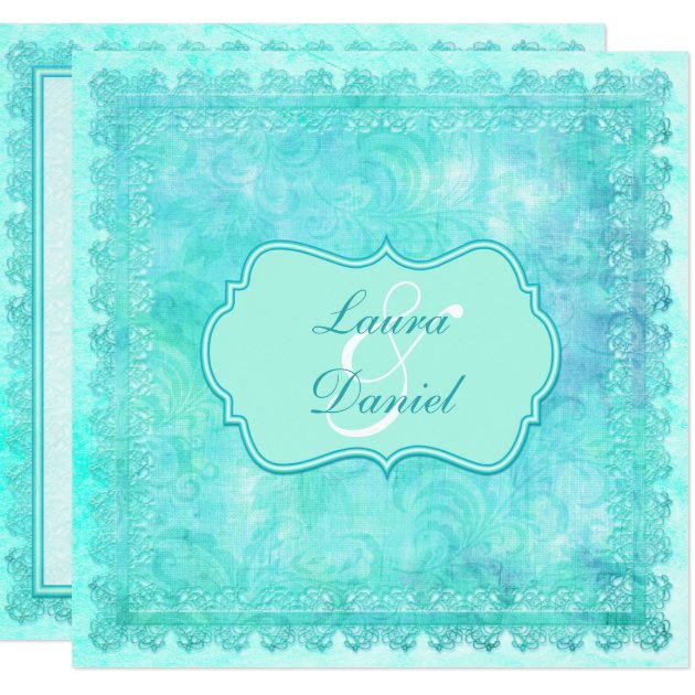Blue And Green Floral Lace Wedding Invitation