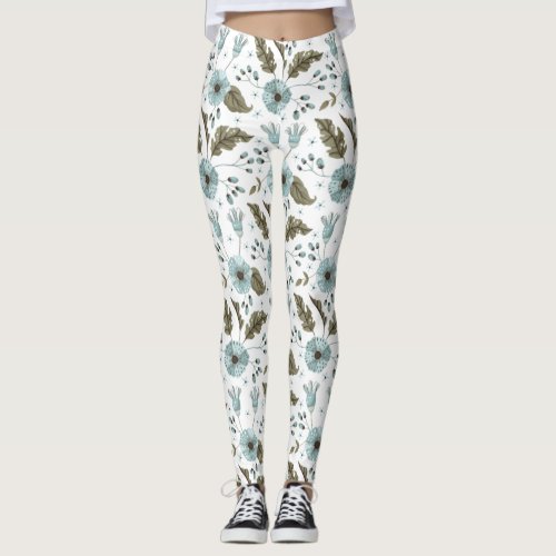 Blue and Green Floral Leggings