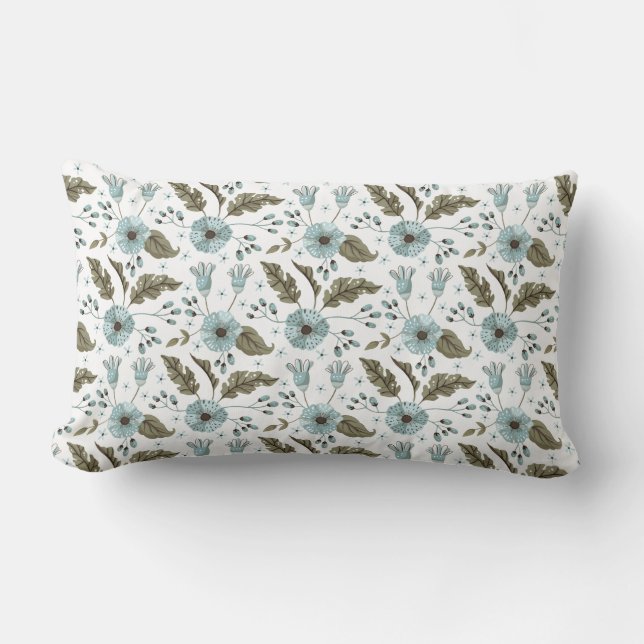 Blue and Green Floral Lumbar Pillow (Front)