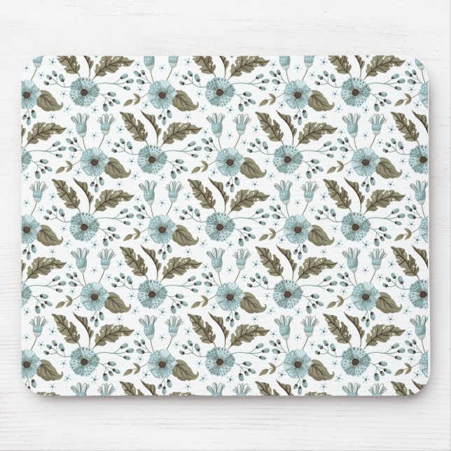 Blue and Green Floral Mouse Pad (Front)