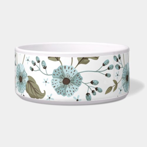 Blue and Green Floral Pet Bowl