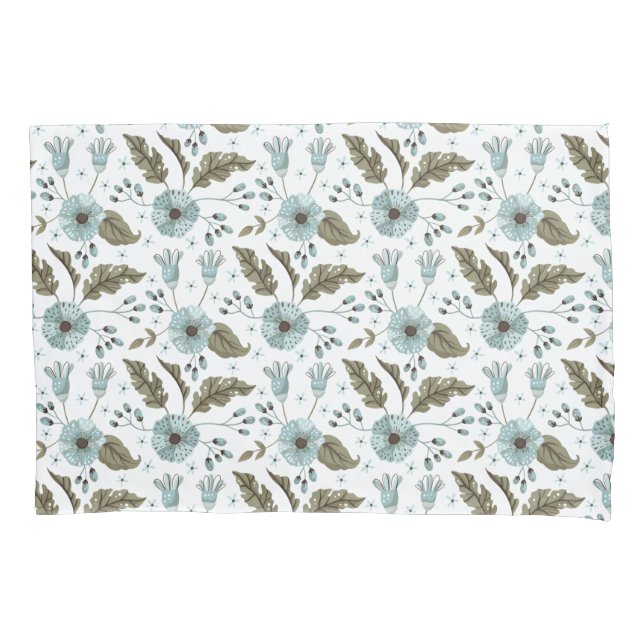Blue and Green Floral Pillow Case (Front)