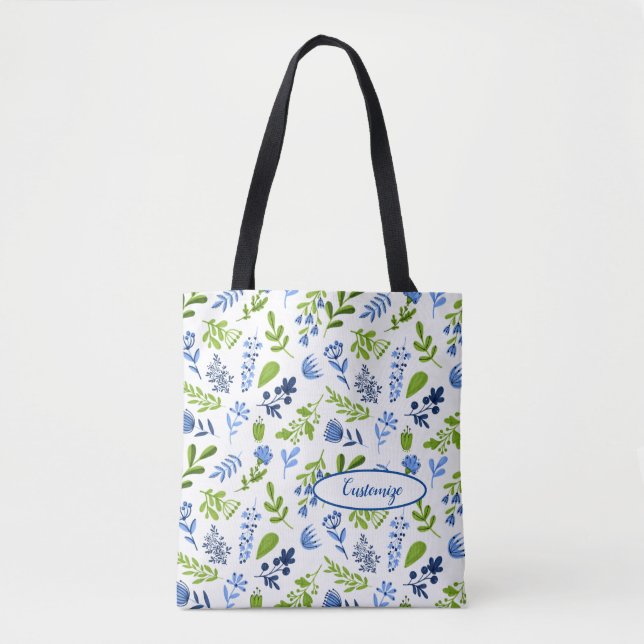 Blue and Green Floral Print Tote (Front)