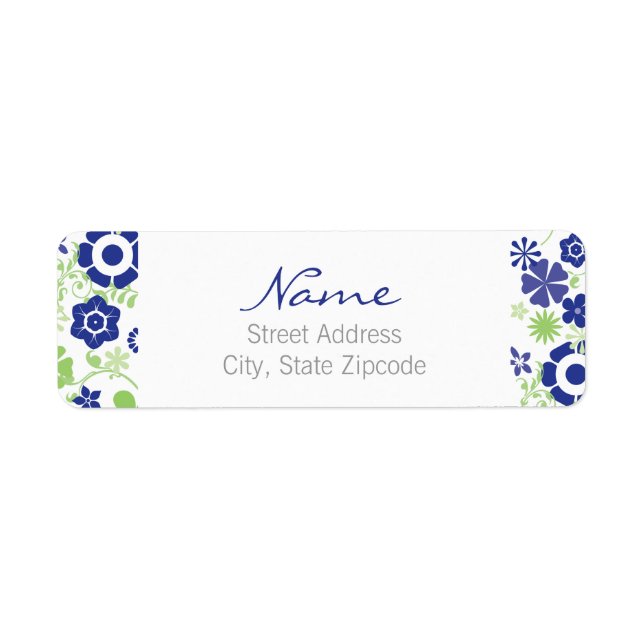 Blue and Green Floral Return Address Label (Front)