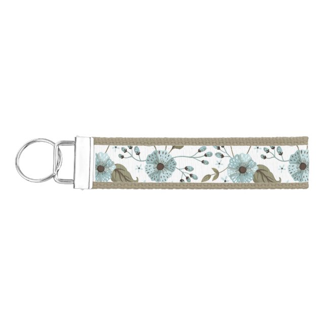 Blue and Green Floral Wrist Keychain (Keys on Left)