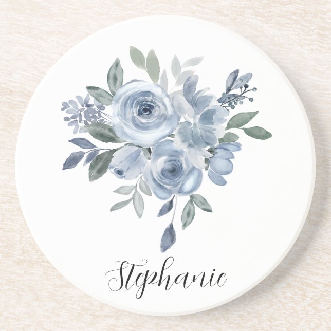 Blue and Green Flowers  Coaster (Front)