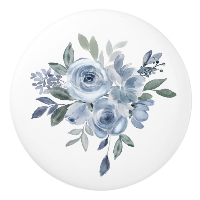 Blue and Green Flowers Furniture  Ceramic Knob (Front)
