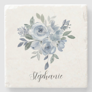 Blue and Green Flowers  Stone Coaster