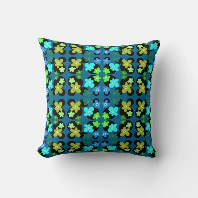 blue and green flowers throw pillow (Front)