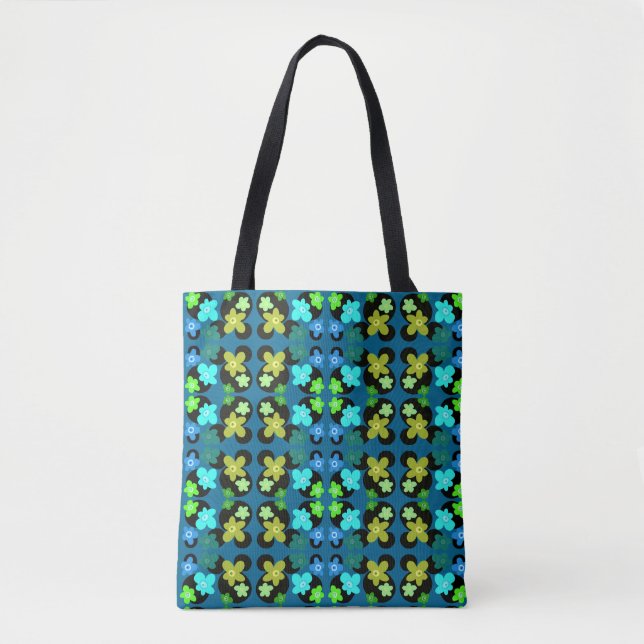 blue and green flowers tote bag (Front)