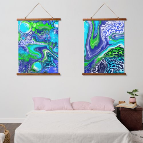 Blue and Green Fluid Art Hanging Tapestry