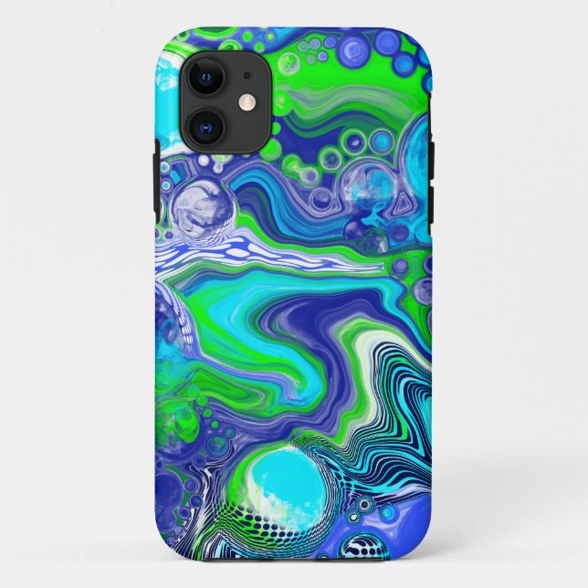 Blue and Green Fluid Art Pour Painting Effect Case-Mate iPhone Case (Back)