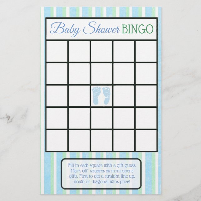 Blue and Green Footprints Boy baby shower games Flyer (Front)