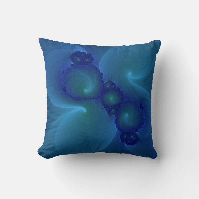 Blue and green fractal art pillow (Front)