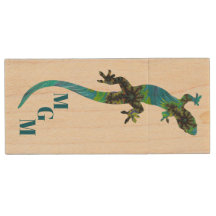 Blue and Green Fractal Lizard with Monogram